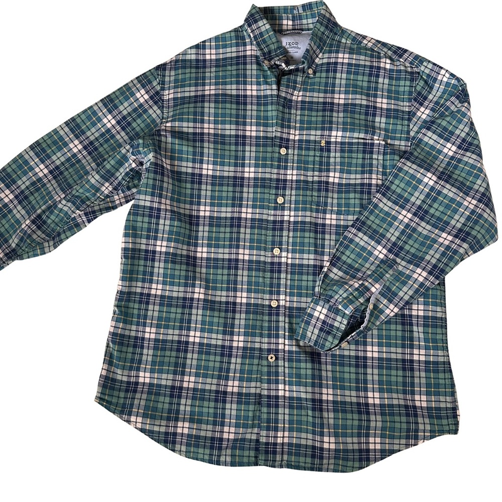 Izod Blue and White Plaid Button Down Shirt